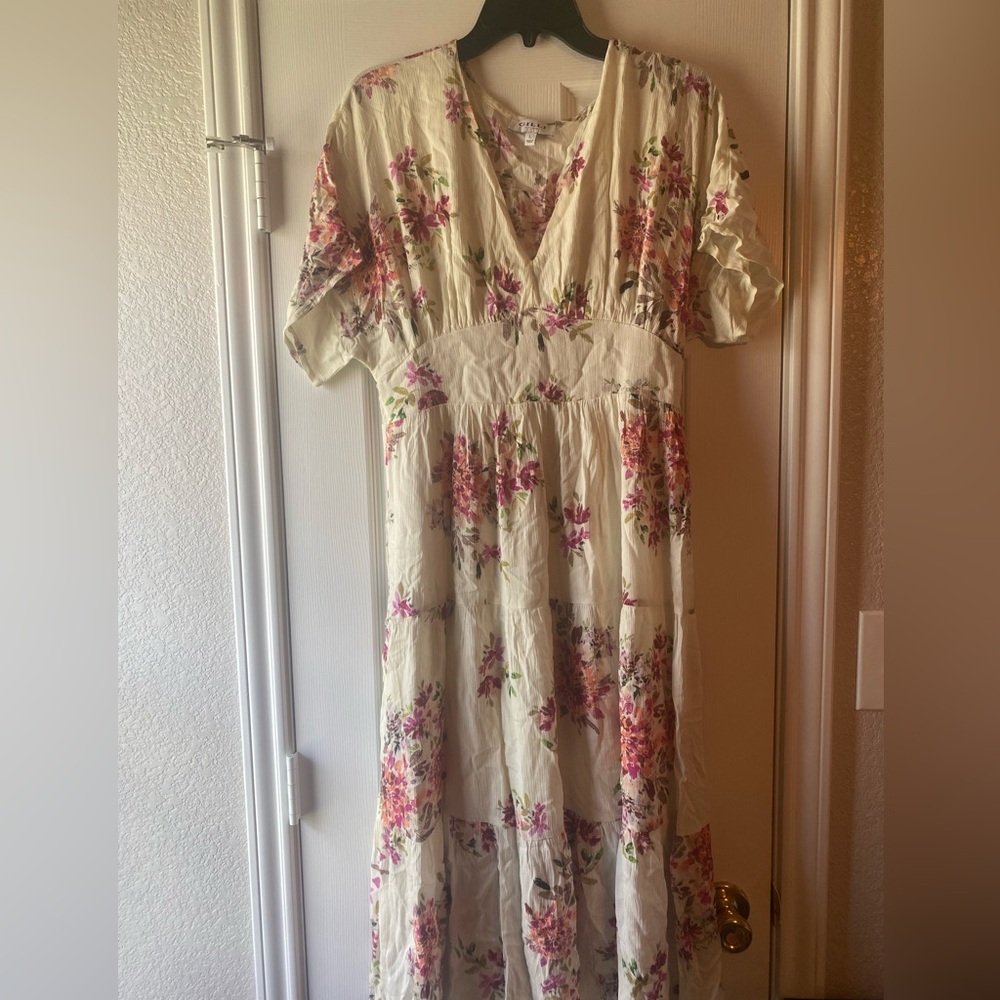 White midi dress with pink floral